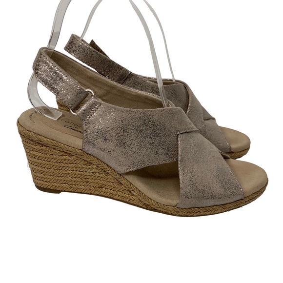 Clarks Lafley Alaina Metallic Wedge Espadrille Sandals Gold 8 - Picture 2 of 15